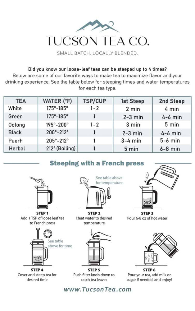 Tucson Tea Company brewing instructions