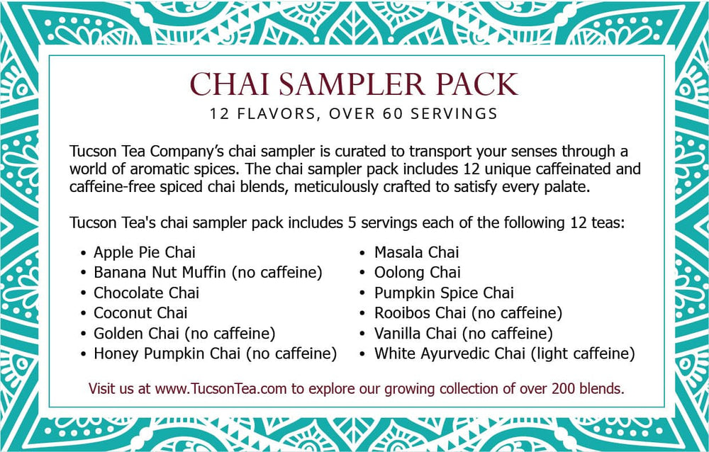 
                      
                        Tucson Tea Company 12 Chai sampler pack
                      
                    