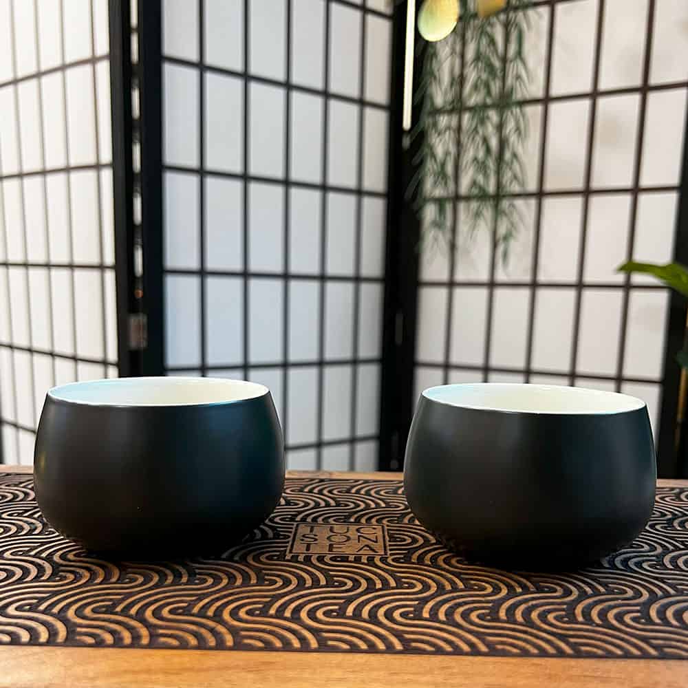Matte Black Ceramic Tea Cups, Set of 2