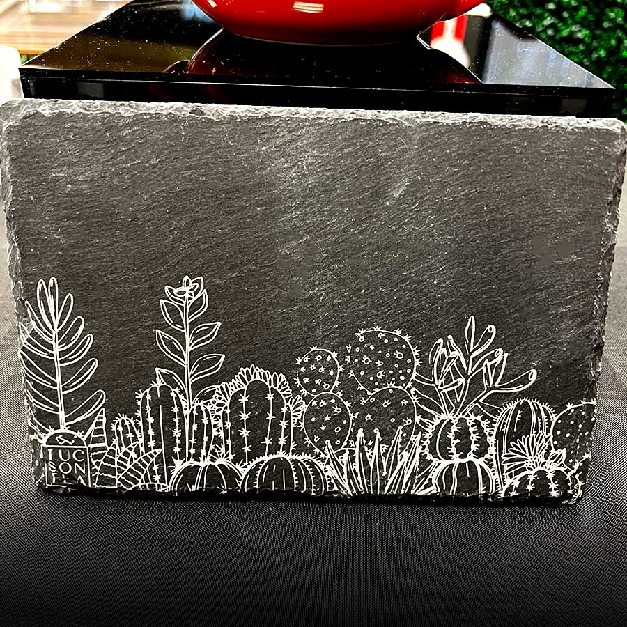 Desert scene custom etched slate teapot trivet