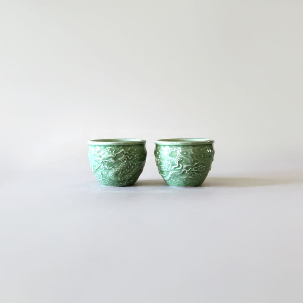 Celadon Dragon Cups, Set of 2 (Ceramic)