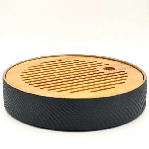 Black Circle Ceramic and Bamboo Tea Boat
